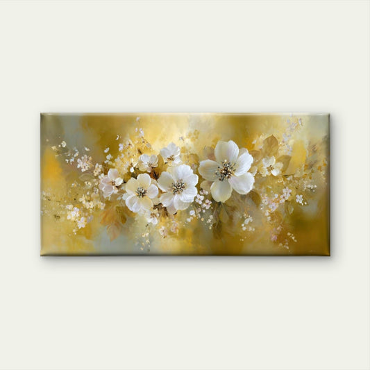 Elegant Yellow & Floral Wall Art Canvas Office Home Room Framed 80x45cm