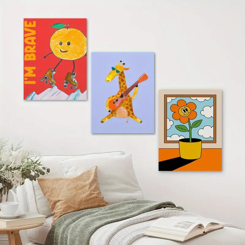 3pcs Lemon on a Red Background, Avant-garde Fashion Metal Print Ready to Hang Art