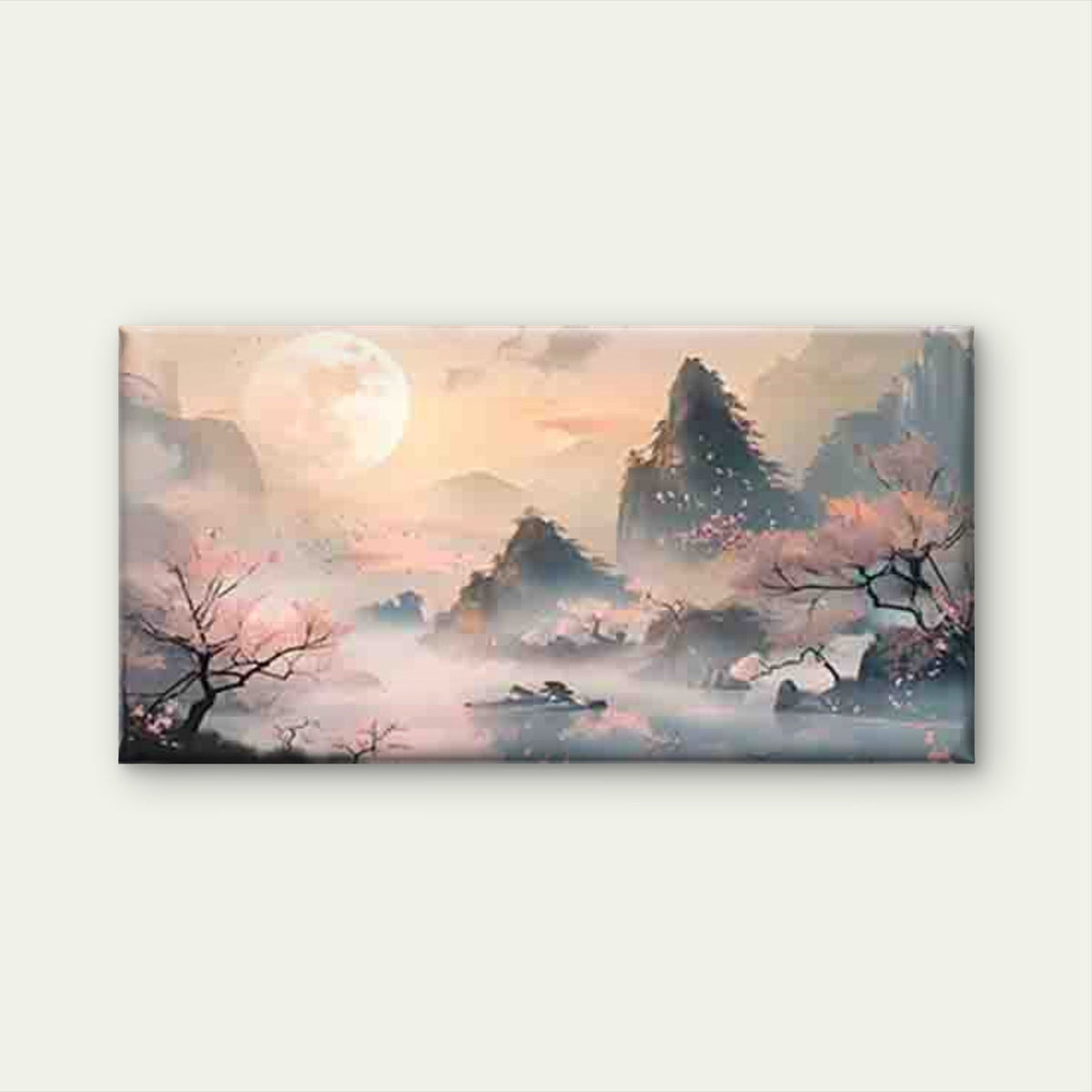 Misty Mountain & Pink Blossoms Wall Art Canvas Office Home Room Framed 120x60cm