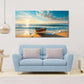 Beach Ocean Sunset Blue Waves Coastal Scene Boat & Seagulls Wall Art canvas office home room framed 120x60cm