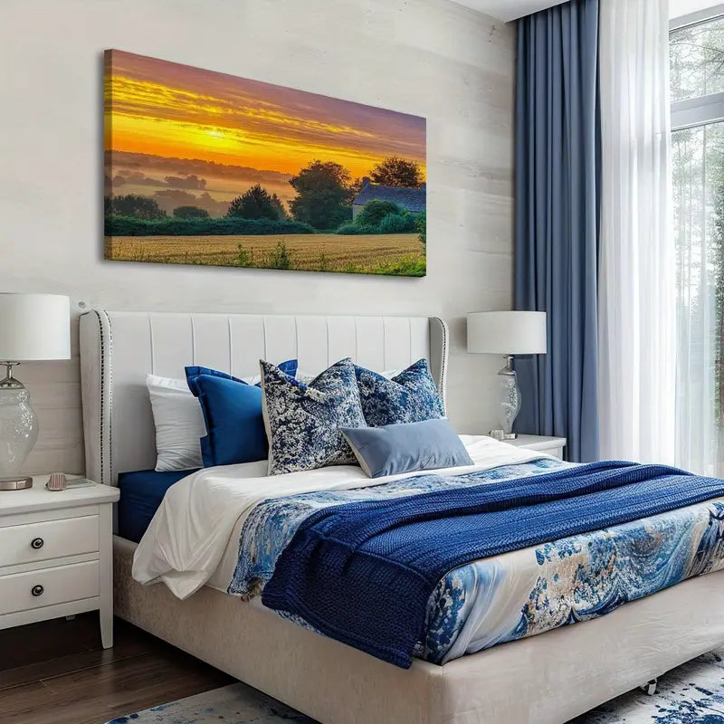 Cotswolds Countryside Sunset Wall Art canvas office home room framed 120x60cm