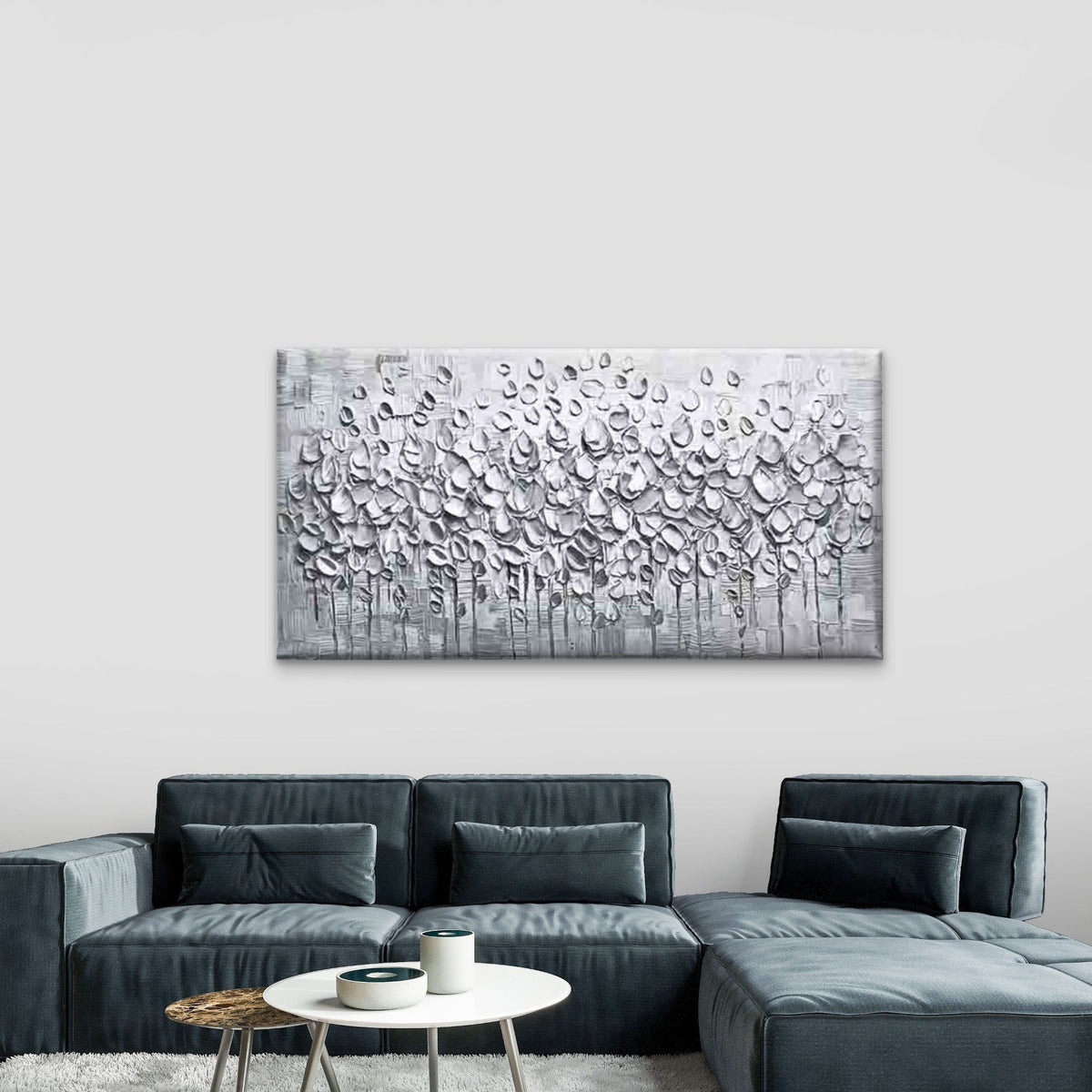 Abstract Silvery Trees Wall Art Canvas Office Home Room Framed 120x60cm