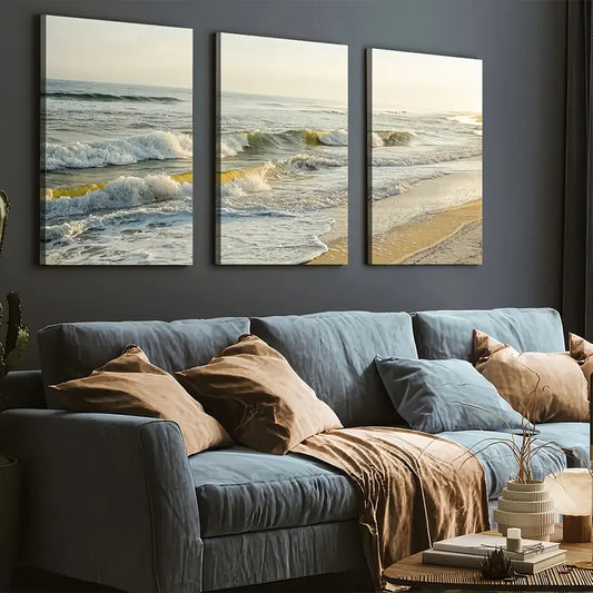 3pcs Modern Seaside Beach Art Scenery Cool Wall Art Set Canvas Framed 40x60cm - High Quality Print 100% Australian Made Wall Canvas Ready to Hang