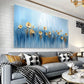 Elegant Blue & Golden Floral Design Wall Art wall canvas office home room framed 80x45cm