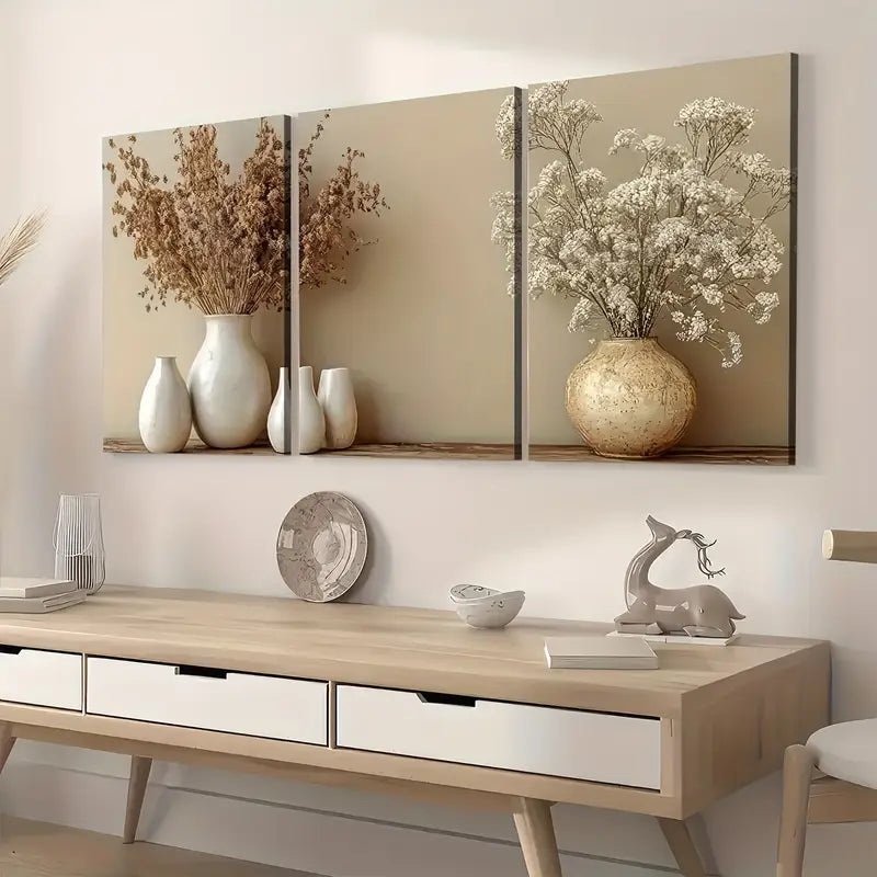 3pcs Vintage Style Potted Plant Art Wall Art Set Canvas Framed 40x60cm - High Quality Print 100% Australian Made Wall Canvas Ready to Hang