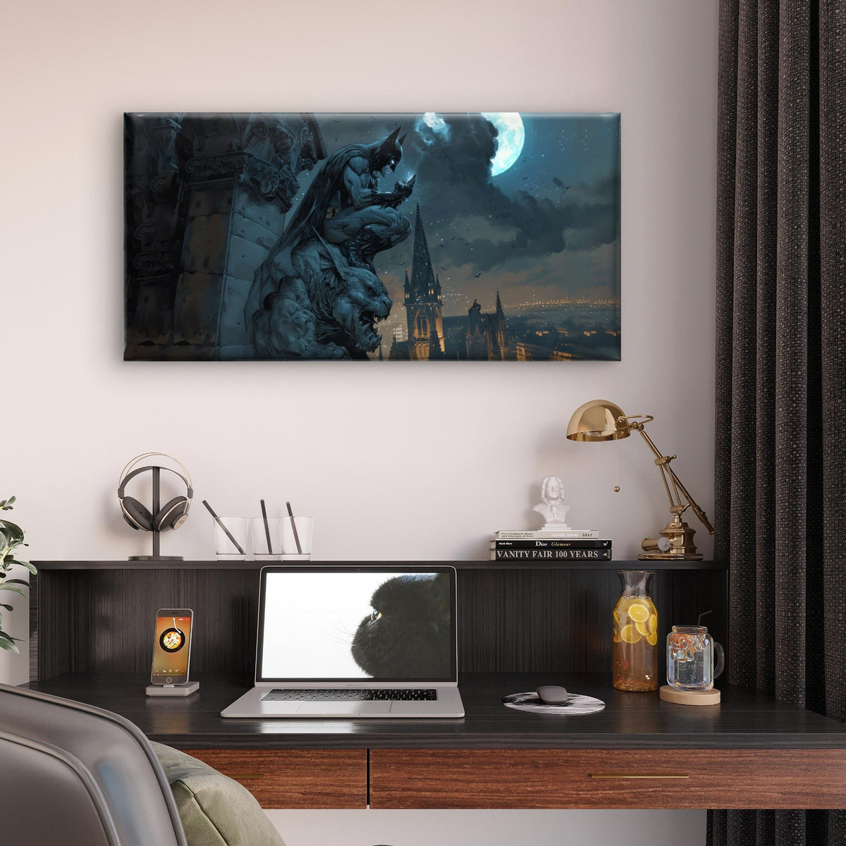 Gothic Vigilante Gargoyle City Wall Art Canvas Office Home Room Framed 120x60cm