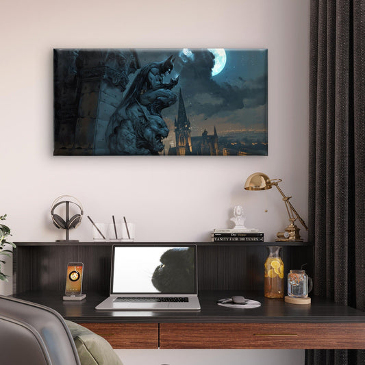 Gothic Vigilante Gargoyle City Wall Art Canvas Office Home Room Framed 80x45cm