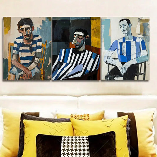 3pcs The Man with the Striped Shirt Metal Print Ready to Hang Art