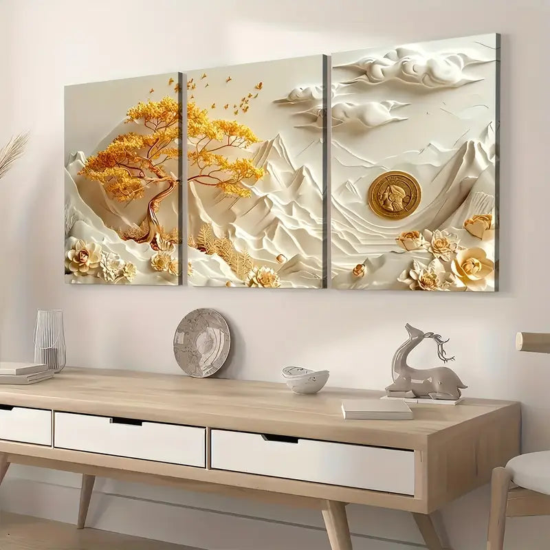 3pcs Abstract Light Luxury Wind Mountain Landscape Art Wall Art Set Canvas Framed 40x60cm - High Quality Print 100% Australian Made Wall Canvas Ready to Hang