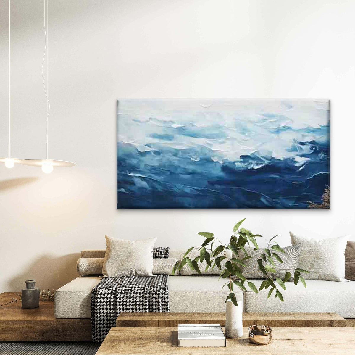Abstract Ocean Wave Coastal Wall Art Canvas Office Home Room Framed 120x60cm