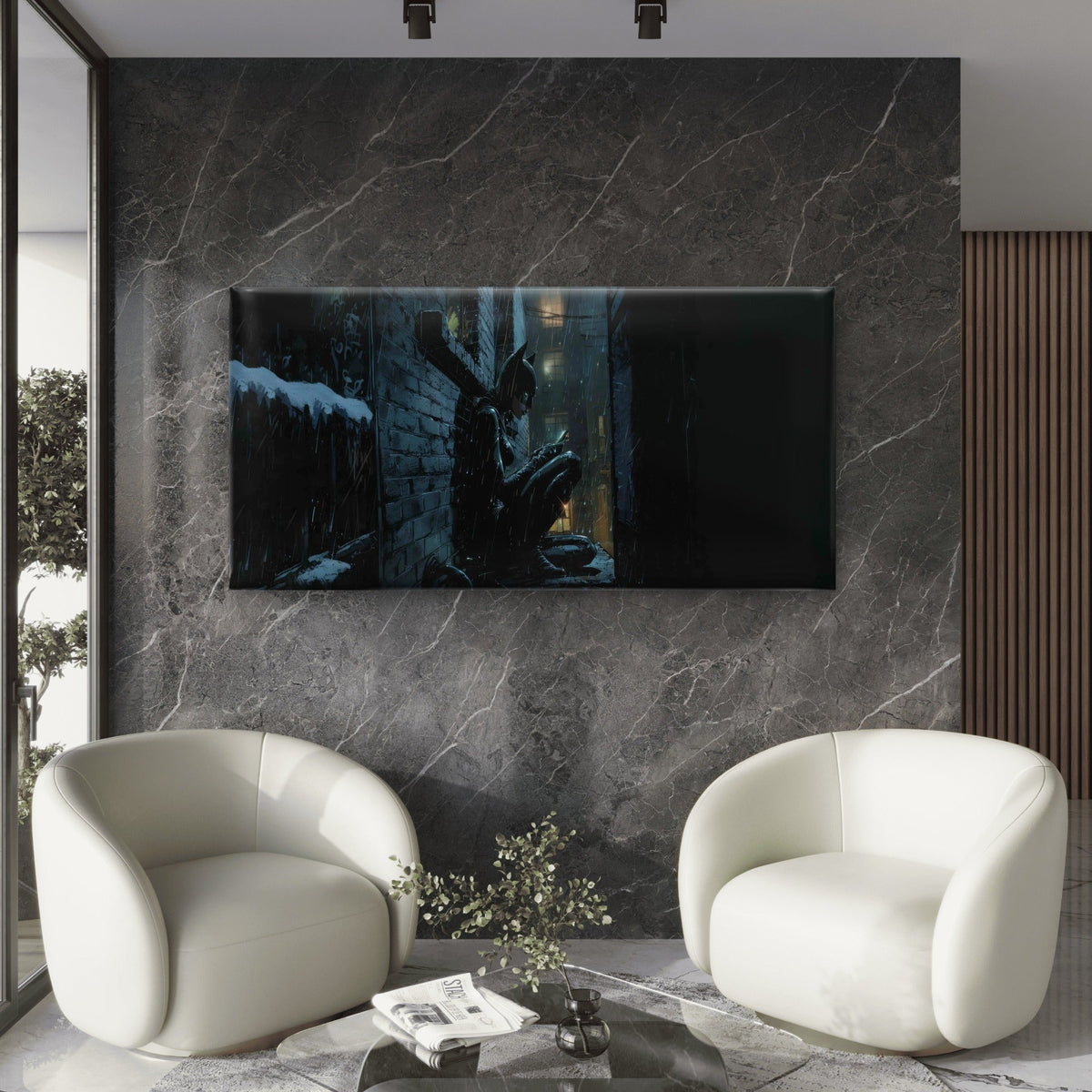 Gothic Noir Alley Rainy Artwork Wall Art Canvas Office Home Room Framed 80x45cm
