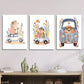 3pcs Vintage Hedgehog Animals and Flowers Classic Design Metal Print Ready to Hang Art