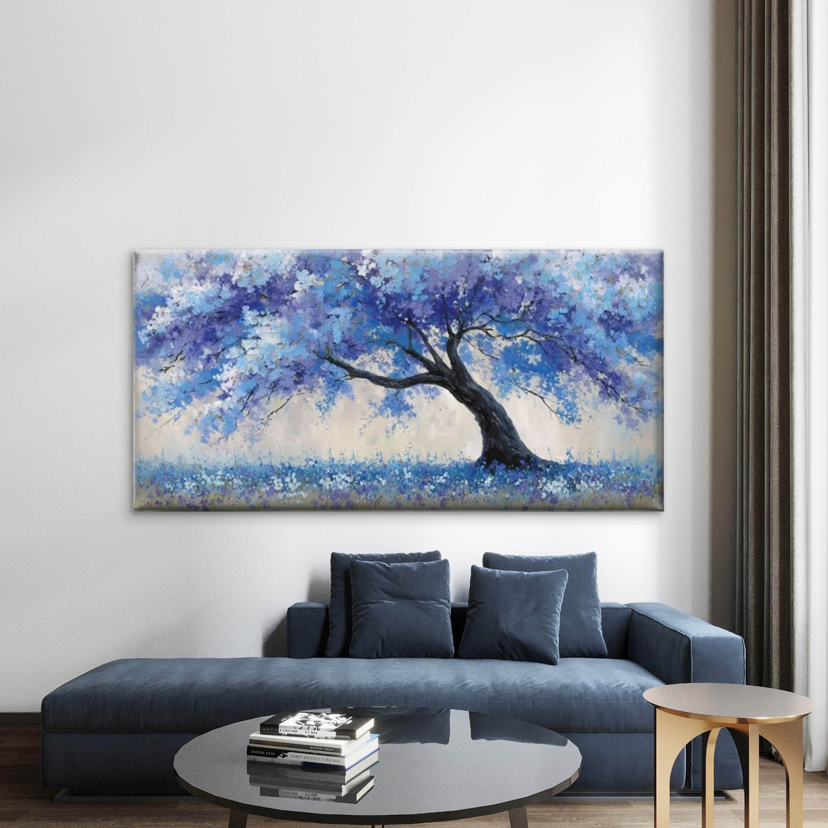 Featuring Purple Blossoms Wall Art Canvas Office Home Room Framed 120x60cm