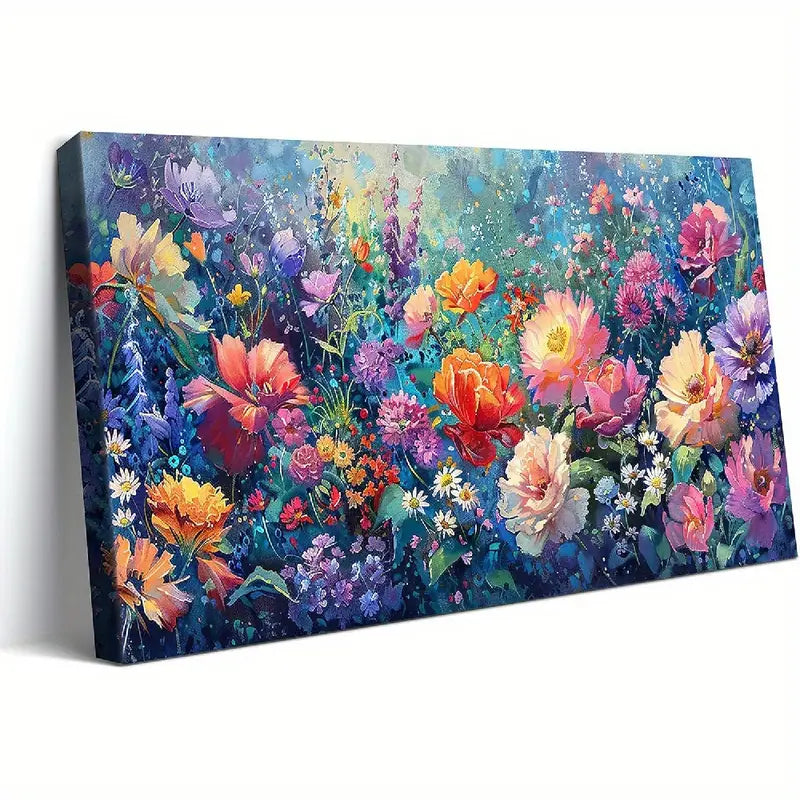 Colorful Flowers Blossom Trendy Botanical Wall Art canvas office home room framed 120x60cm