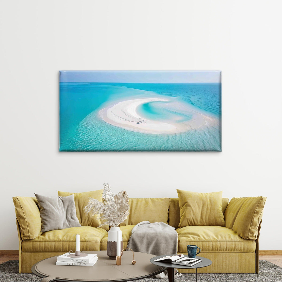 Blue Ocean With White Beach Wall Art Canvas Office Home Room Framed 120x60cm