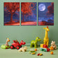 3pcs Watercolor Autumn trees Road Moon Night Metal Print Ready to Hang Art