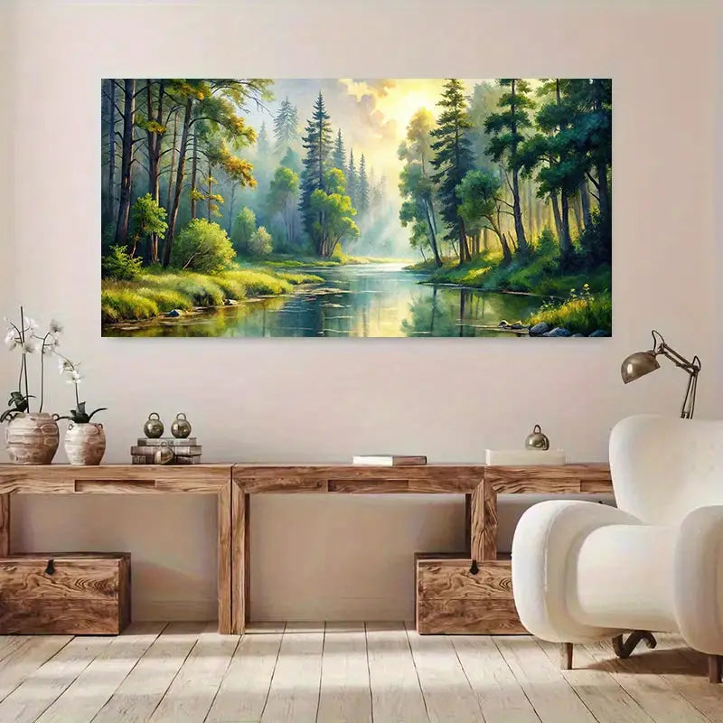 Serene Forest Streamwall canvas office home room framed 120x60cm