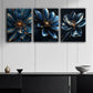3pcs Blue and gold flower Metal Print Ready to Hang Art