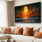 odern Red Oil Painting Seascape Full Moon & Waves Wall Art canvas office home room framed 120x60cm