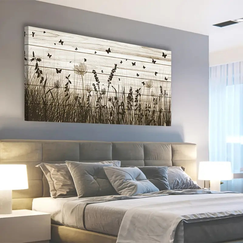 Modern Wildflower Butterfly Autumn Wall Art canvas office home room framed 120x60cm