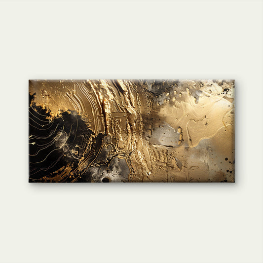 Black And Gold Abstract Textured Metallic Wall Art Canvas Office Home Room Framed 80x45cm