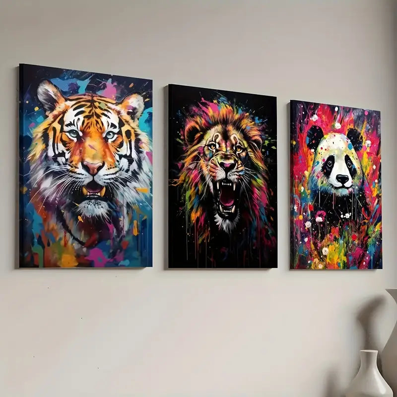 3pcs Modern And Stylish Animal Abstract Art Wall Art Set Canvas Framed 40x60cm - High Quality Print 100% Australian Made Wall Canvas Ready to Hang