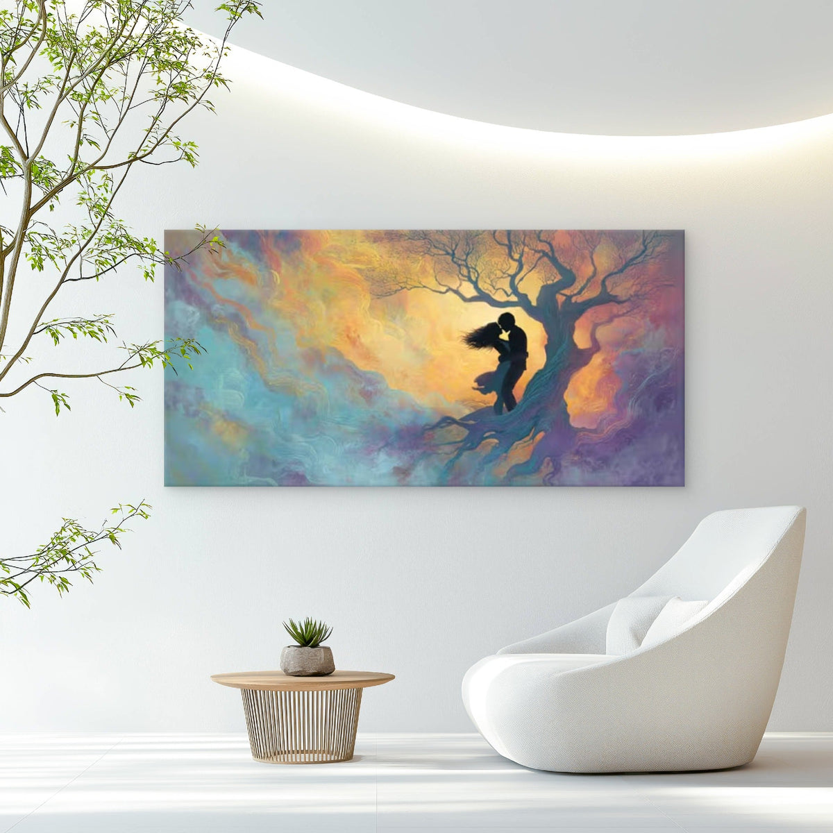 Romantic Couple Canvas Painting Wall Art Canvas Office Home Room Framed 80x45cm