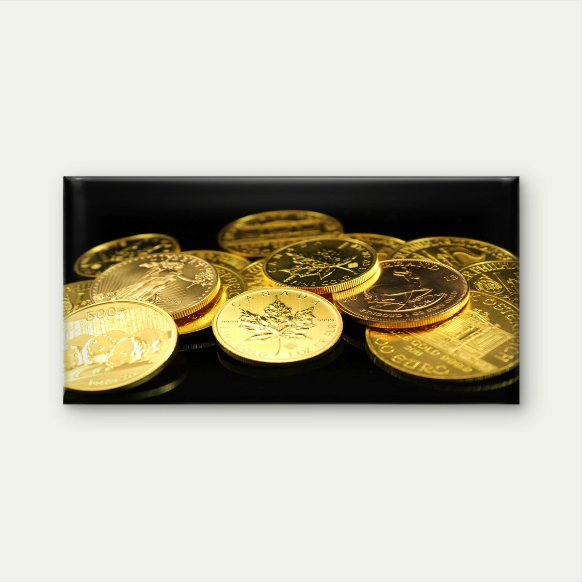 Pile Of Golden Bullion Coins Wall Art Canvas Office Home Room Framed 80x45cm