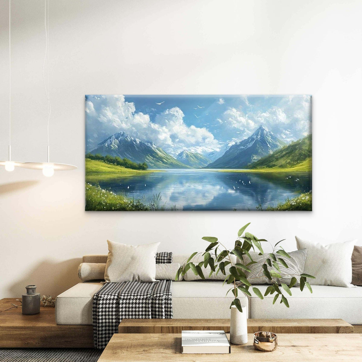 Mountain Lake Nature Wall Art Canvas Office Home Room Framed 120x60cm
