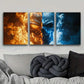 3pcs Featuring a Fiery Skull And an Icy Skeleton Head Metal Print Ready to Hang Art