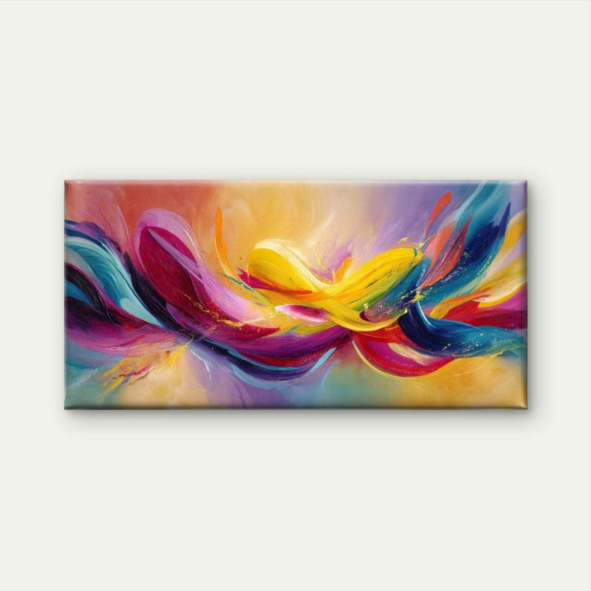Abstract Multicolor Waves Wall Art Canvas Office Home Room Framed 80x45cm