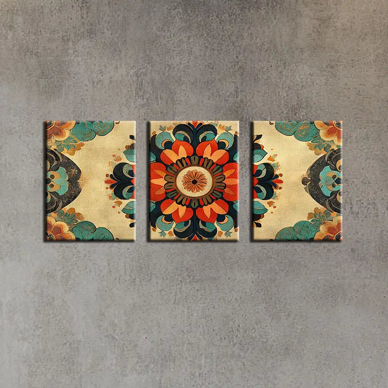 3pcs Cute Mandala Flower Classic Design Metal Print Ready to Hang Art