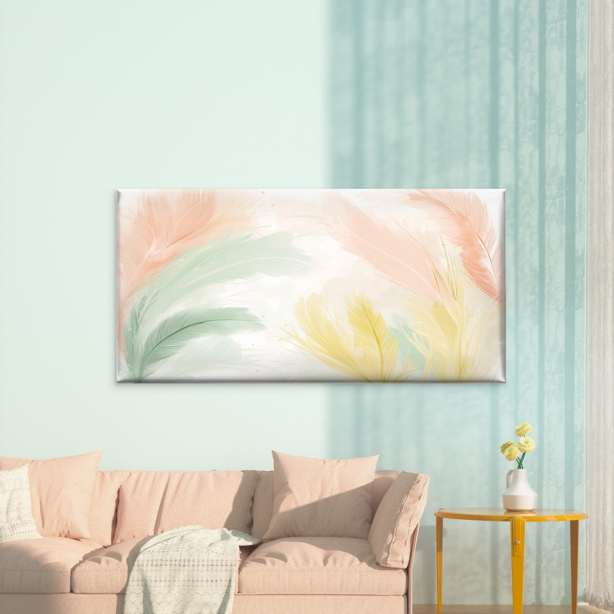 Pastel Soft Feather Art Wall Art Canvas Office Home Room Framed 120x60cm