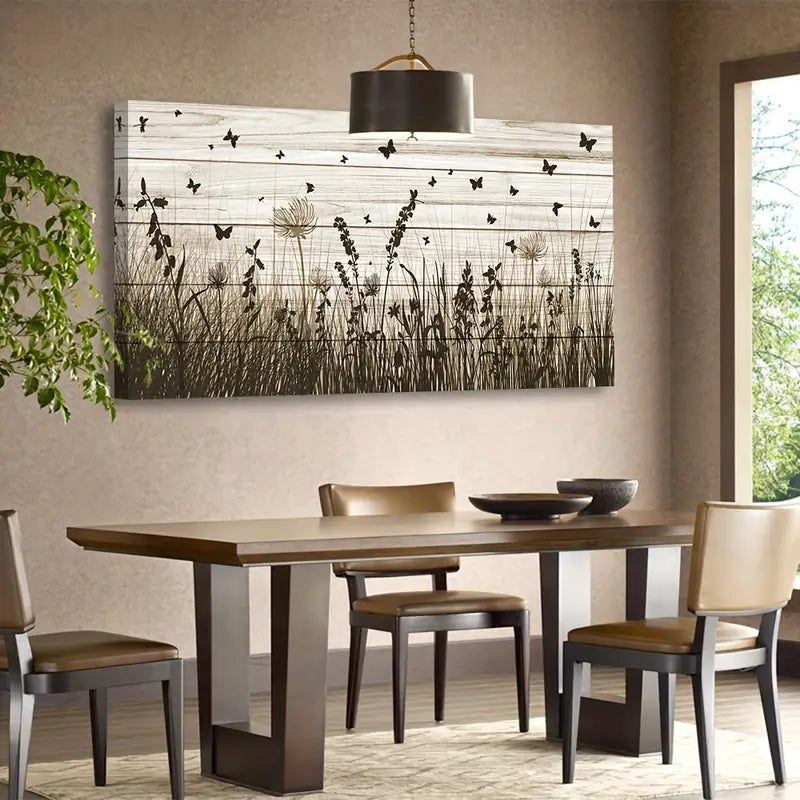 Modern Wildflower Butterfly Autumn Wall Art canvas office home room framed 120x60cm