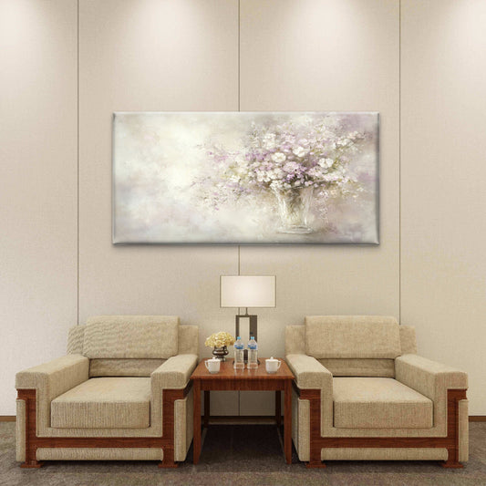 Floral Vase Purple Chic Painting Wall Art Canvas Office Home Room Framed 80x45c