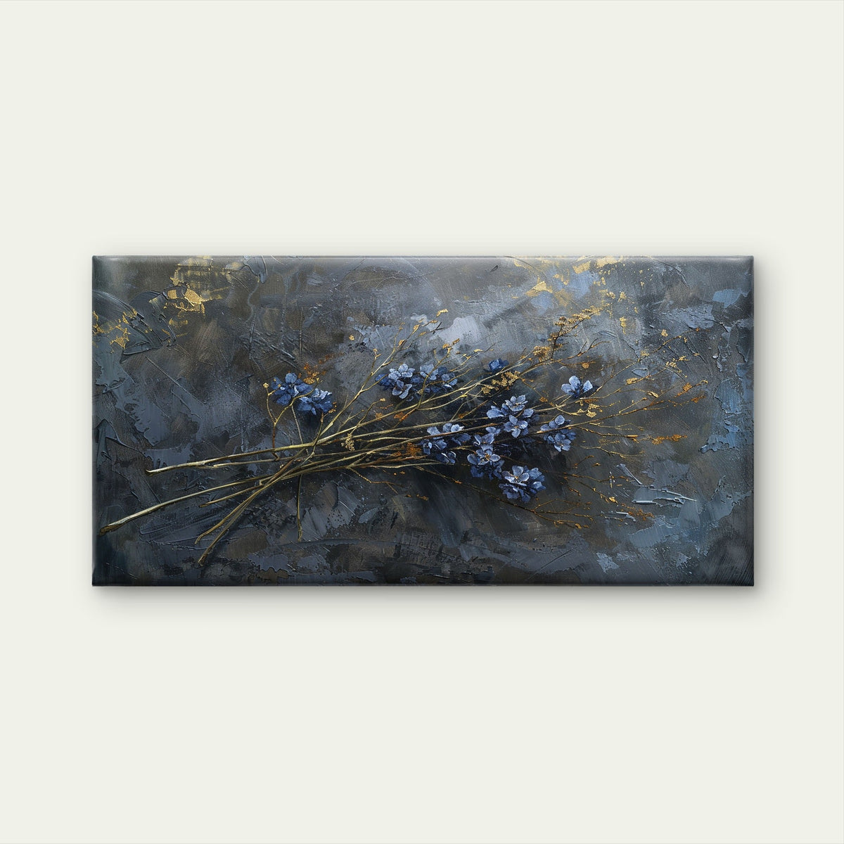 Charcoal Grey Botanical Impasto Wall Art Canvas Office Home Room Framed 120x60cm