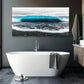 Modern Black and White Ocean Waves Seascape Blue Accents Wall Art canvas office home room framed 120x60cm
