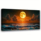 odern Red Oil Painting Seascape Full Moon & Waves Wall Art canvas office home room framed 80x45cm