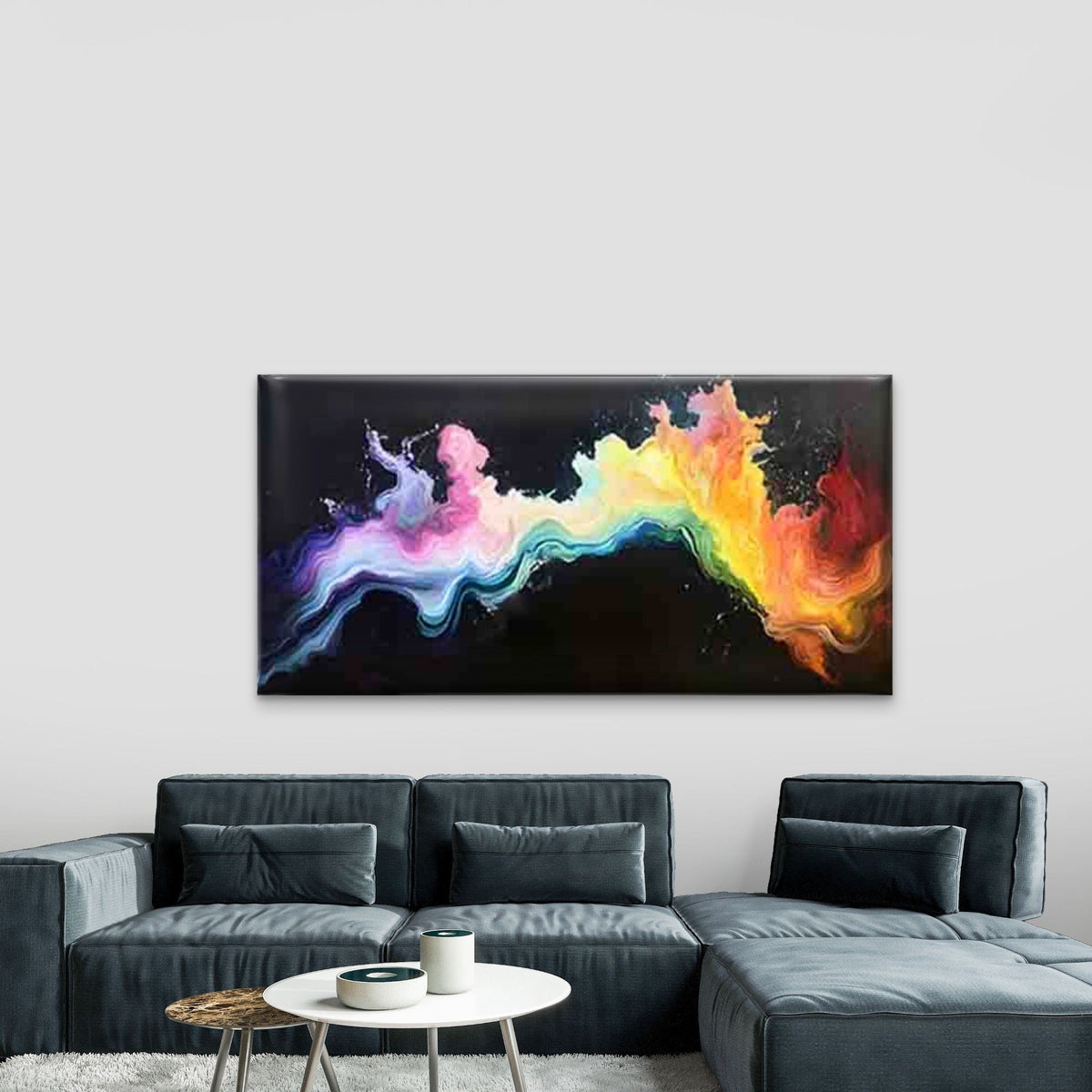 Modern Rainbow Ink Splatter Wall Art Canvas Office Home Room Framed 120x60cm