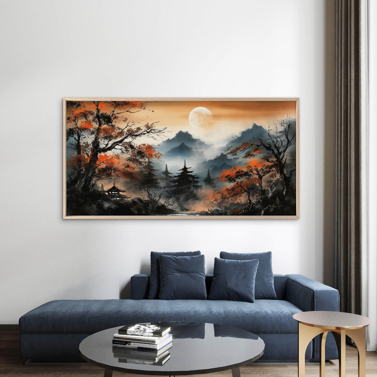 Misty Mountain Moonlight Wall Art Canvas Office Home Room Framed 80x45cm