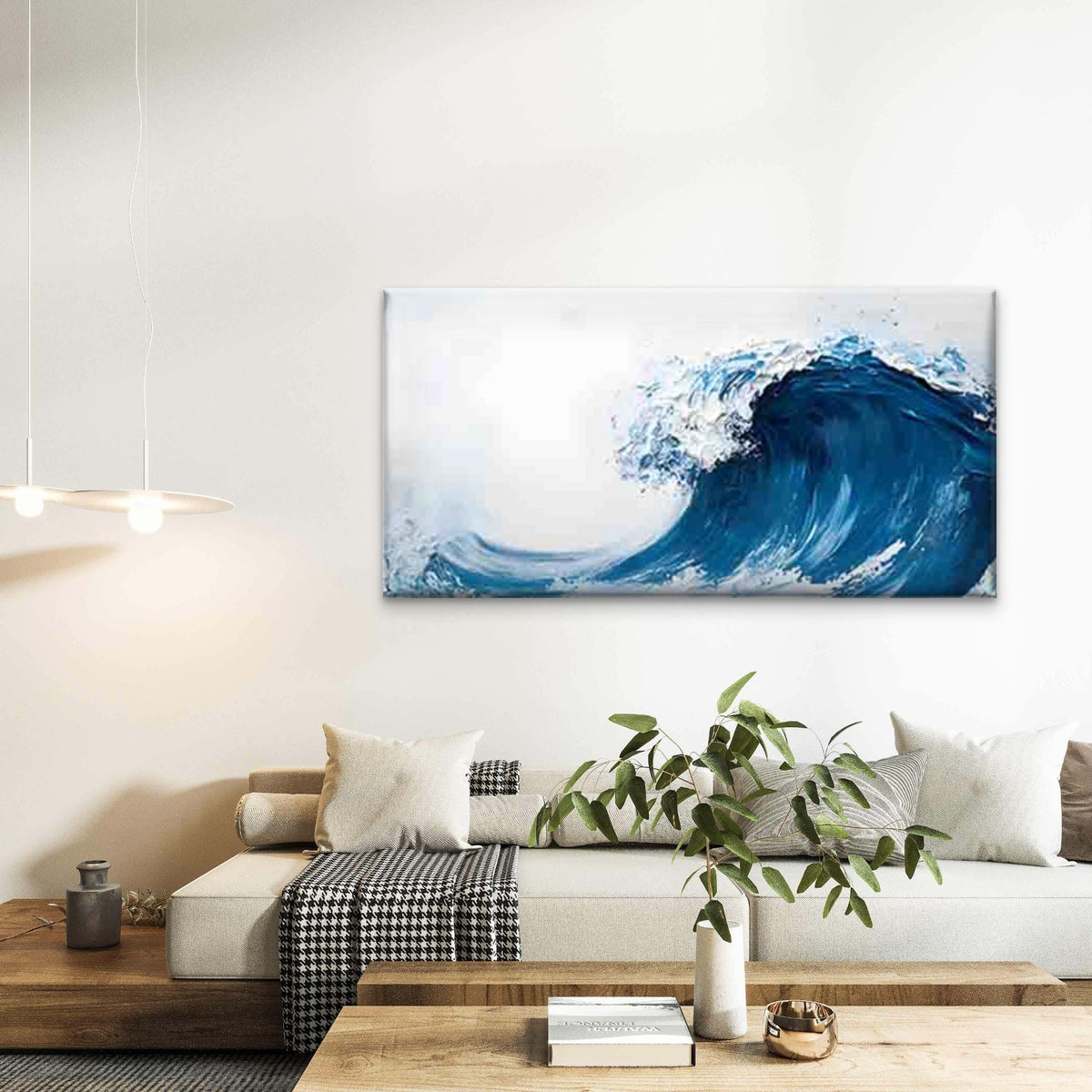 Dynamic Blue Wave Pattern Wall Art Canvas Office Home Room Framed 80x45cm