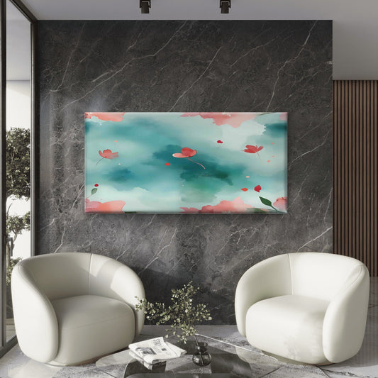 Pastel Floral Spring Abstract Wall Art Canvas Office Home Room Framed 80x45cm