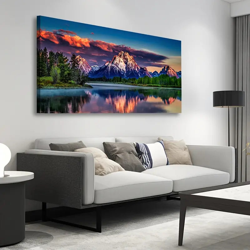 Grand Teton National Park Sunset Mountain River Forest Scenery Wall Art canvas office home room framed 120x60cm