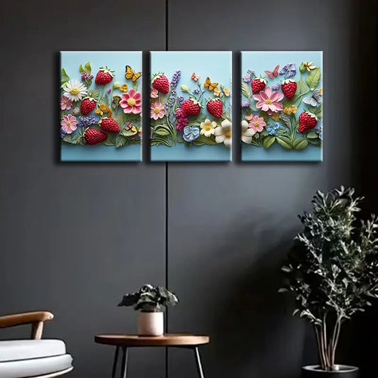 3pcs Beautiful Strawberries Metal Print Ready to Hang Art
