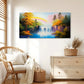 Waterfall Natural Lake Rainbow Autumn Trees Pine Wall Art canvas office home room framed 120x60cm