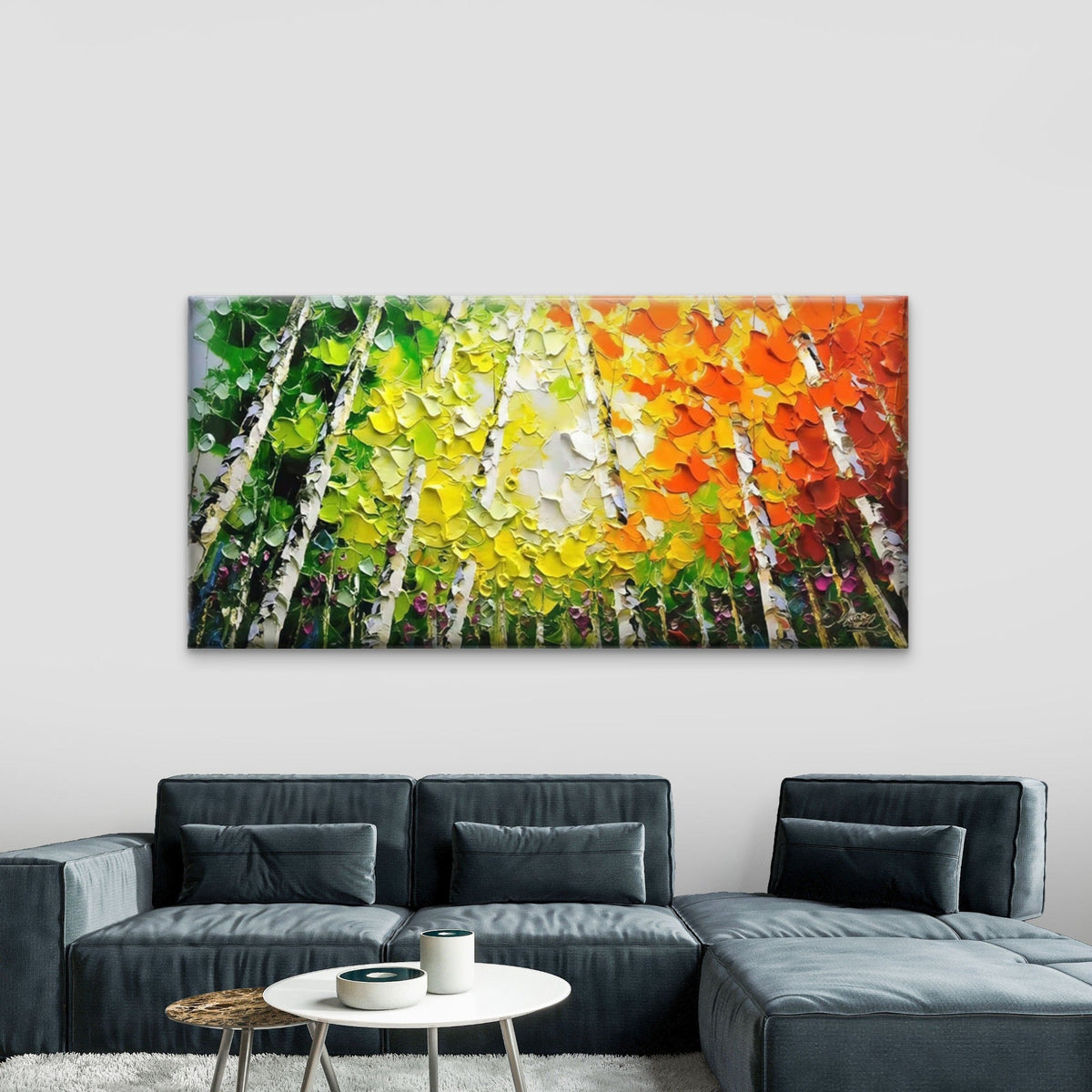 Colorful Birch Tree Landscape Wall Art Canvas Office Home Room Framed 120x60cm