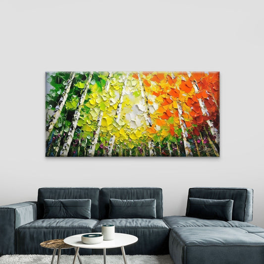 Colorful Birch Tree Landscape Wall Art Canvas Office Home Room Framed 80x45cm