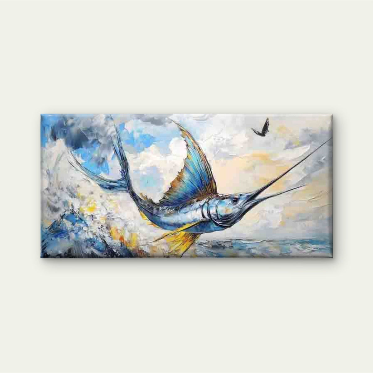 Abstract Painting of an Ocean Wall Art Canvas Office Home Room Framed 80x45cm