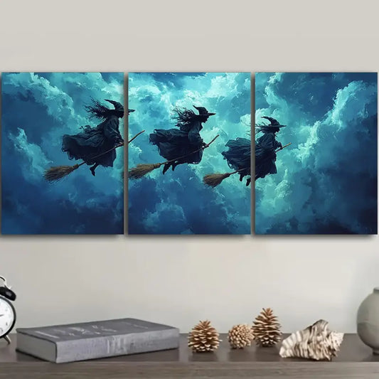 3pcs Witch Night Sky Metal Print Ready to Hang Art