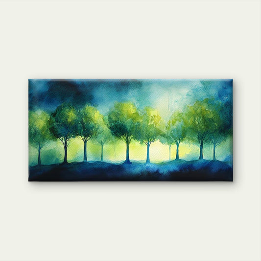 Watercolor Forest Trees Nature Wall Art Canvas Office Home Room Framed 80x45cm